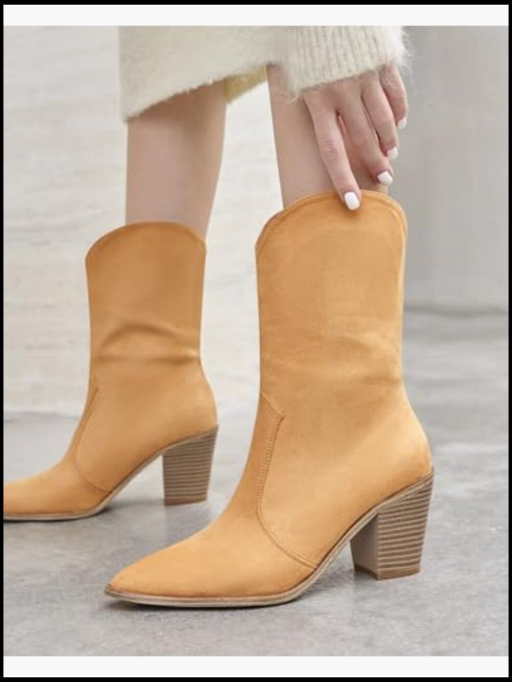 Women's Mid Calf Cowboy Boots Chunky Block Heel Pointed Toe Western Cowgirl - Picture 2 of 7
